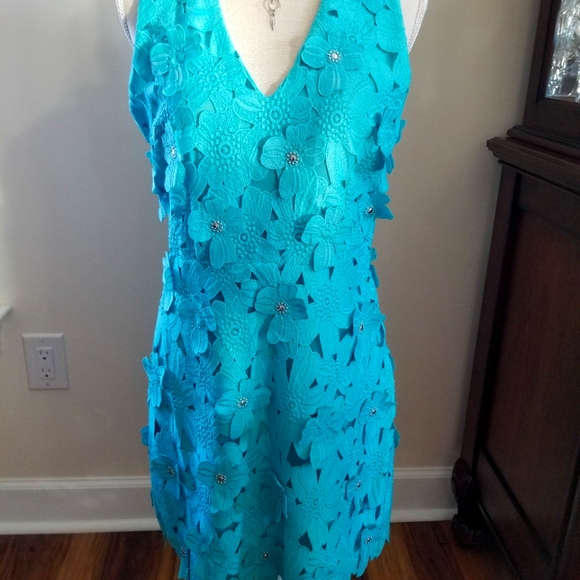 Michael Kors | Dresses | Michael Kors Bright Blue Floral Knee Length Dress  | Poshmark
